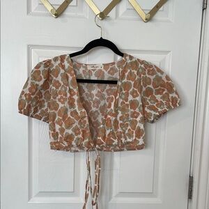 Floral Puff Sleeve Tie-Front Crop Top